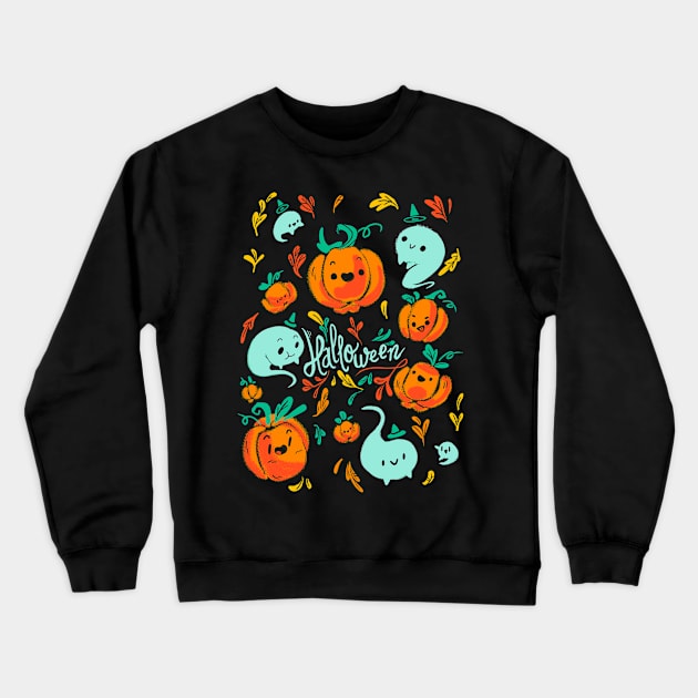 Pumpkins and Ghosts - Halloween Design Crewneck Sweatshirt by TheTeenosaur